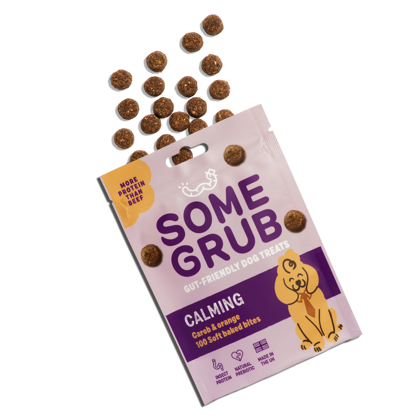 Calming treats pouch with scattered bites
