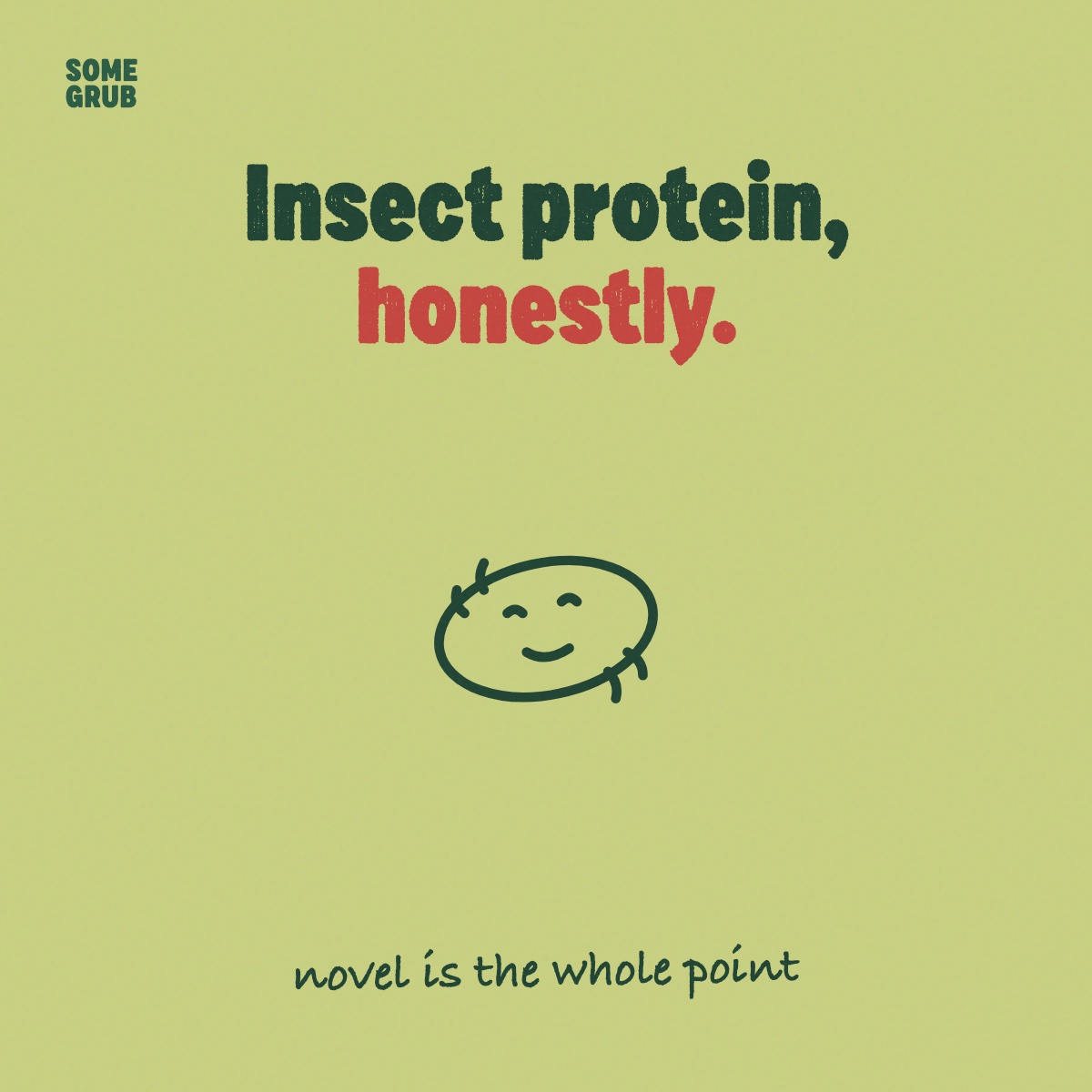 Illustration reading ‘Insect protein, honestly. Novel is the whole point.’