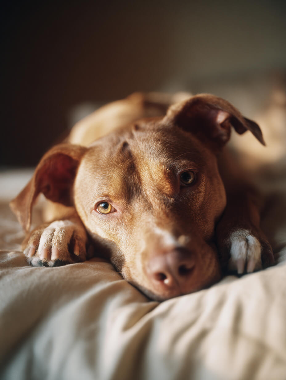 A dog resting comfortably during a digestive-health investigation